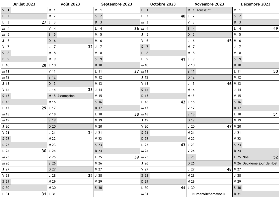 Calendrier Par Semestre 2023 Calendrier 2023, 2Ème Semestre